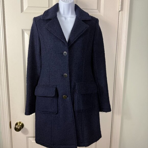 GUESS Blue Wool-Blend Bouclé Coat with Belt, XS - Picture 2 of 12